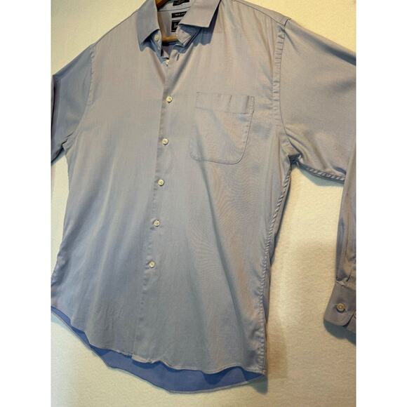 Neiman Marcus Mens Medium Blue Trim Fit Cotton Button Up Shirt 16 32/33 - Picture 5 of 10